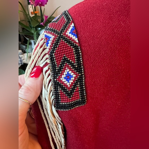 VINTAGE Double D Ranch Western Military Festival Fringe Beaded Wool Red Jacket - Picture 5 of 11
